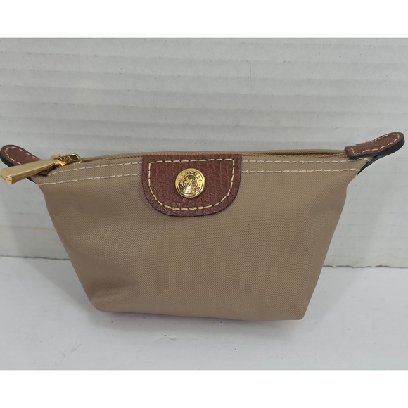 Longchamp Handbags - Longchamp Le Pliage Mini Coin Purse Beige Nylon Leather Trim Pouch 3693089841